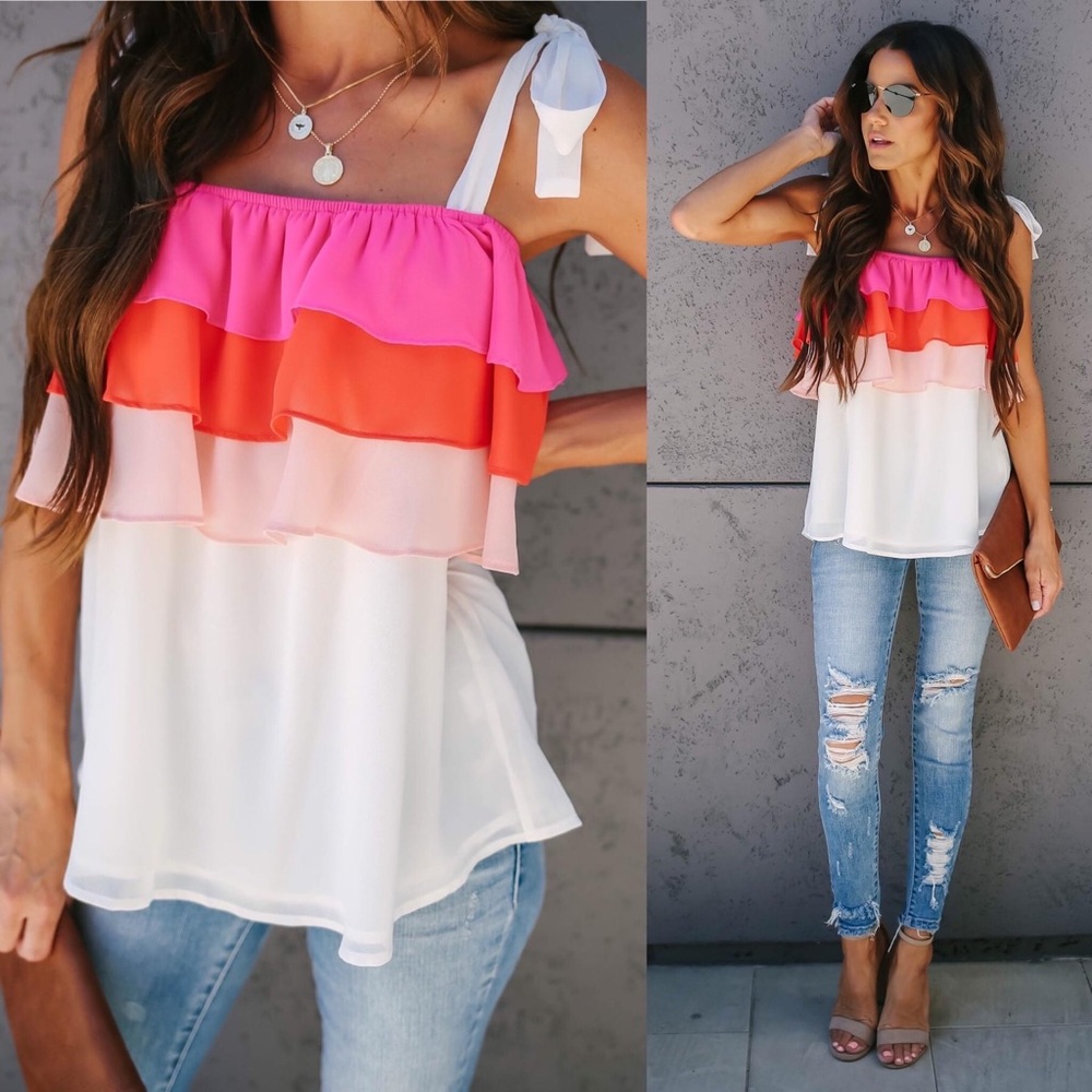 VICI Collection Lovie Ruffle Cold Shoulder Tie Top